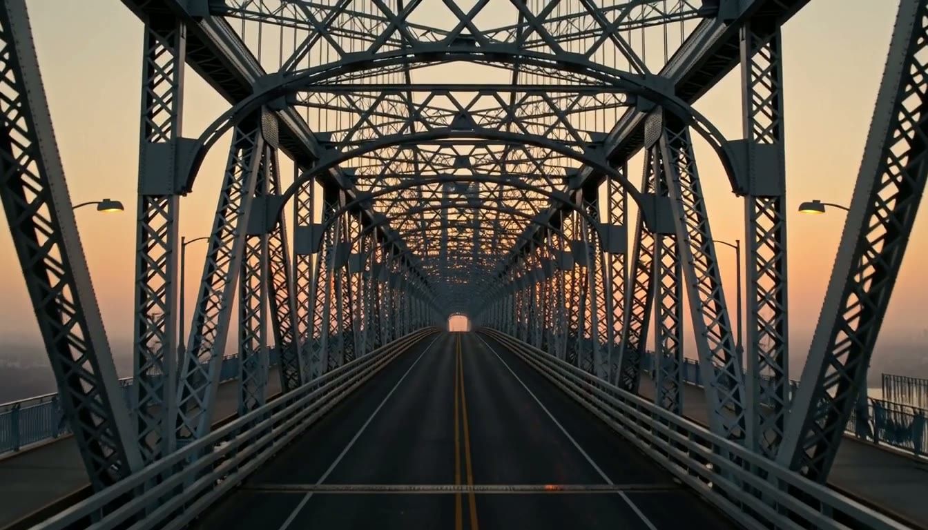 Steel structure of a suspension bridge at golden hour — Hydrogen Capital, M&A and strategic advisory firm